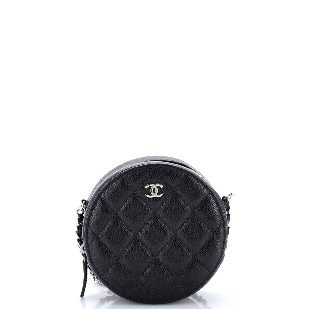 Chanel Mini Round Clutch with Chain Quilted Caviar